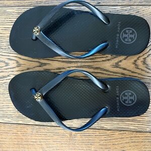Tory Burch Black Sandals with Gold Logo